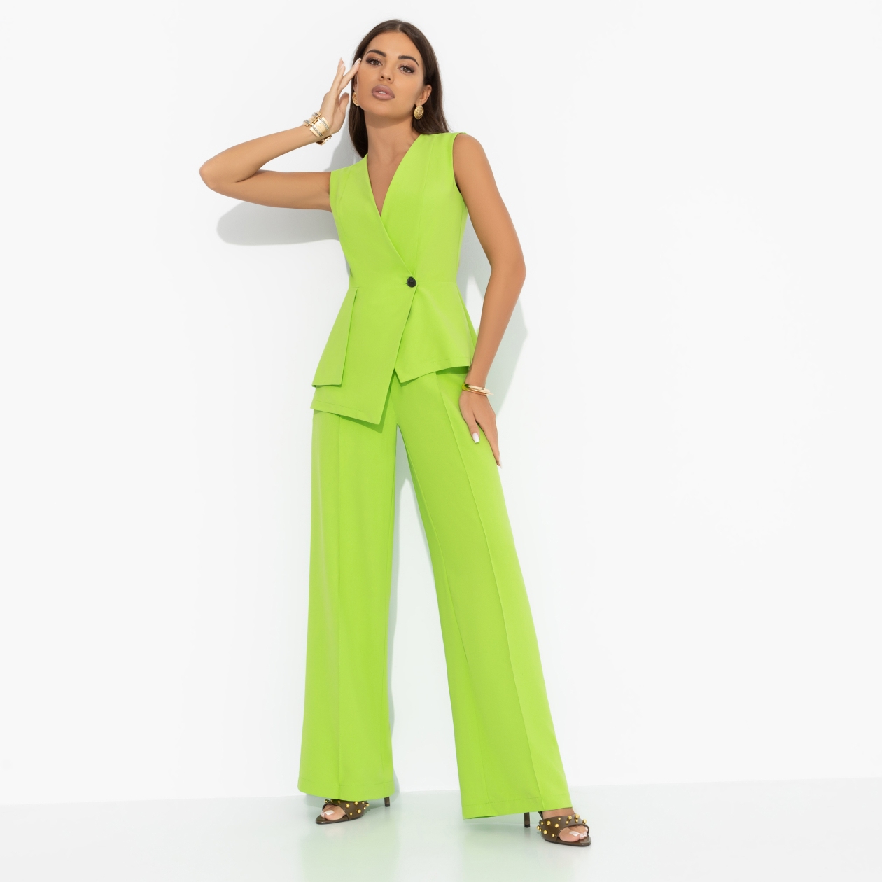 Брюки Создавай настроение (лайм). Состав: 72% п/э, 22% вискоза, 6% спандекс