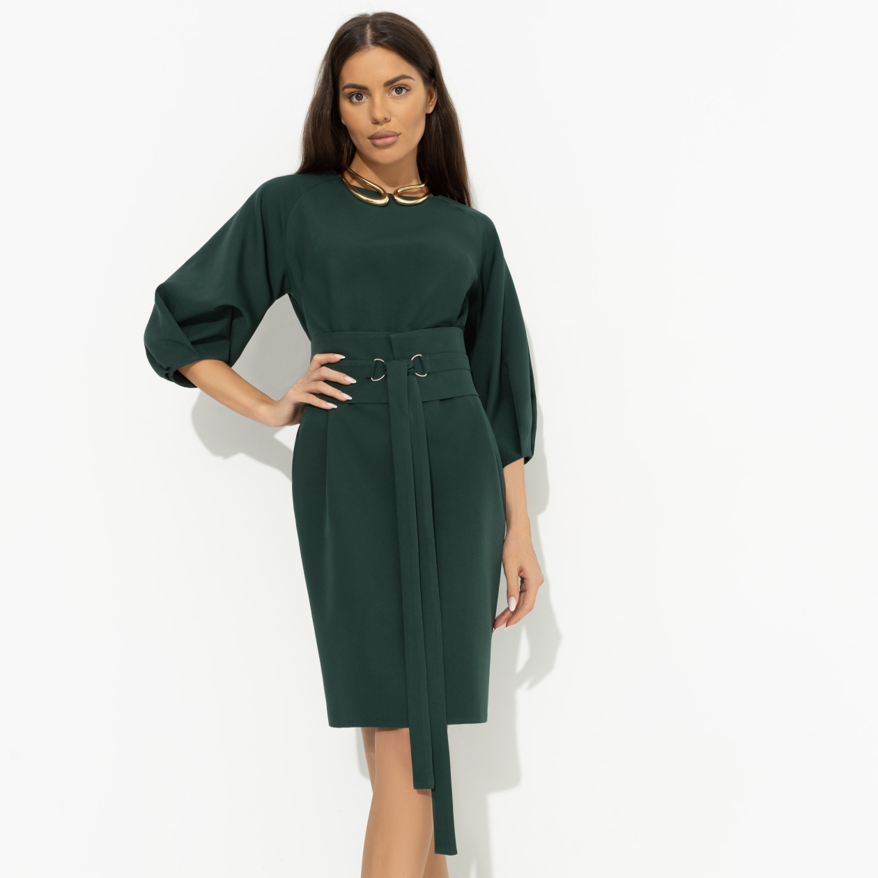 Платье Интересный подход (хвойный). Состав: 95% полиэстер, 5% эластан