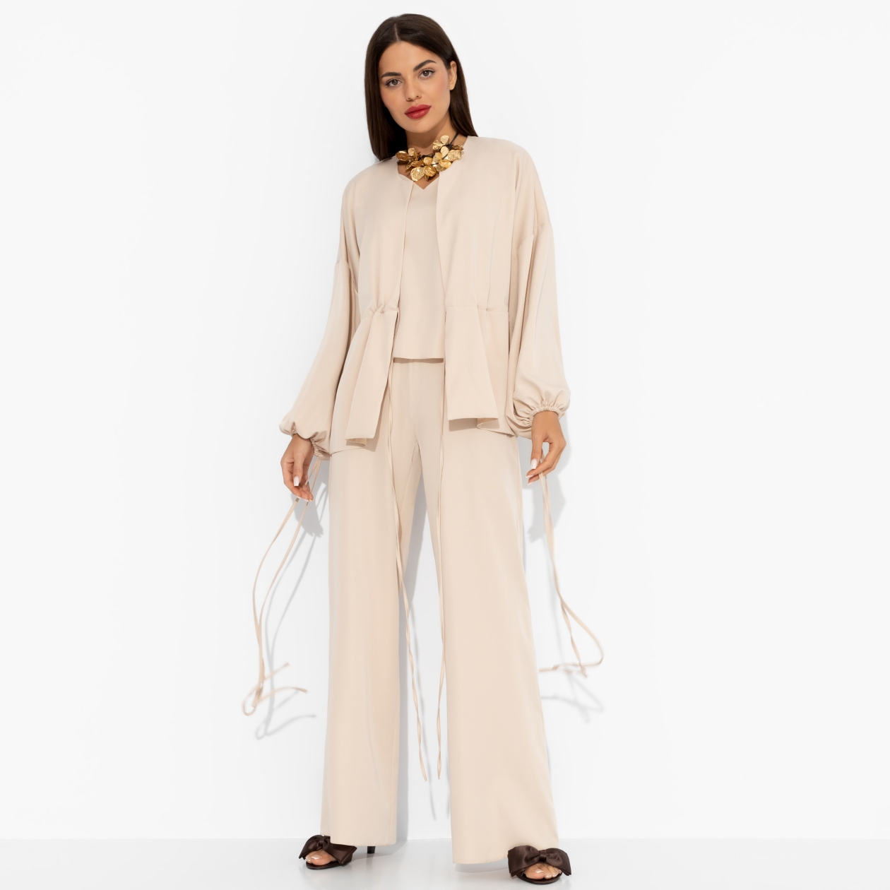 Брючный костюм Приручённый шик (3 в 1, бежевый). Состав: 65% п/э, 30% вискоза, 5% эластан