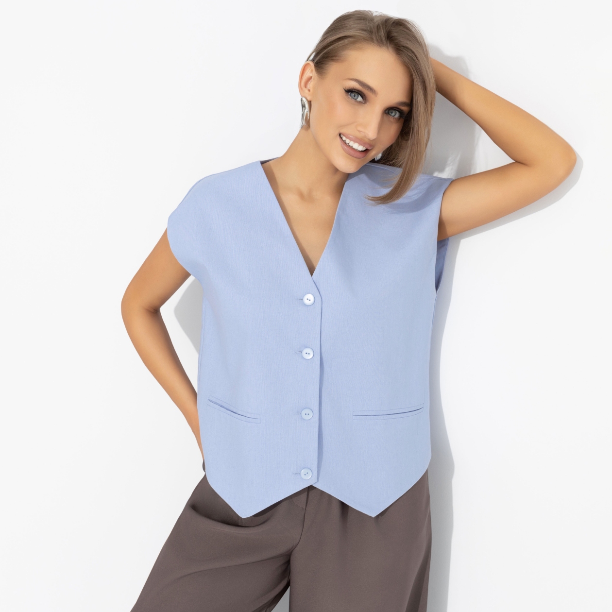 Дерзкий шарм (голубой). Состав: 40% полиэстер, 27% вискоза, 23% лён, 10% хлопок