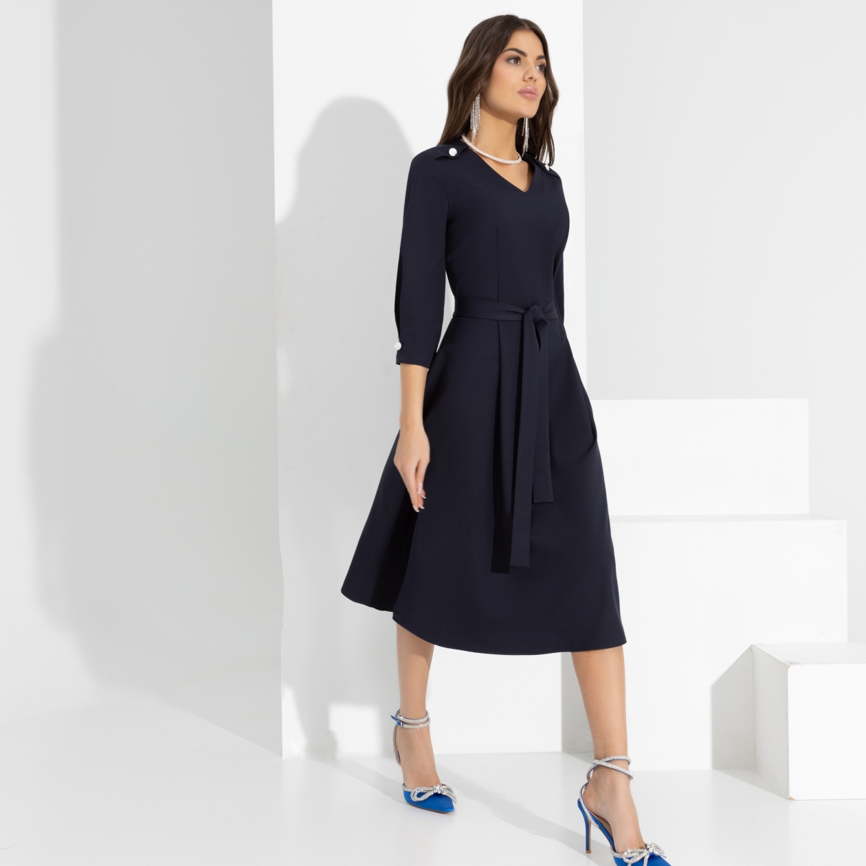 Платье Эффектное появление (с поясом). Состав: 95% п/э, 5% спандекс