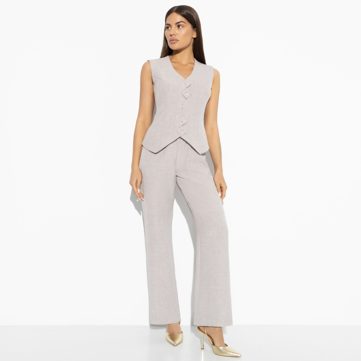 Брюки Изящной походкой. Состав: 80% п/э, 15% лен, 5% спандекс