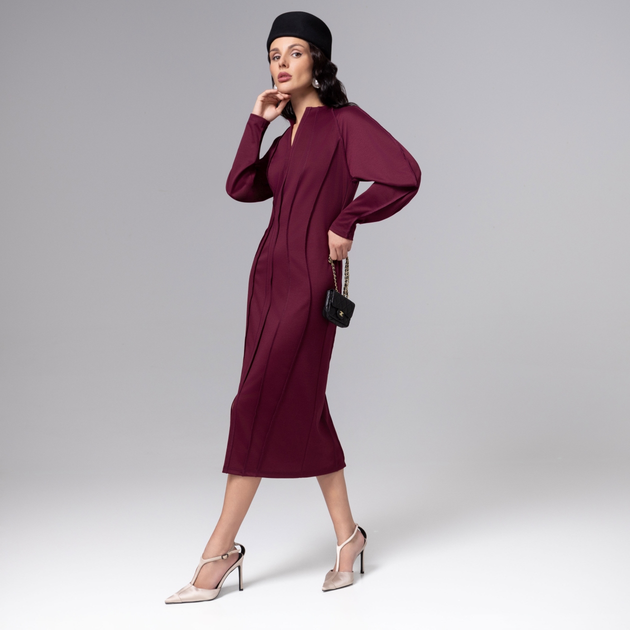 Платье-футляр Больше, чем просто платье (винное). Состав: 65% п/э, 30% вискоза, 5% спандекс