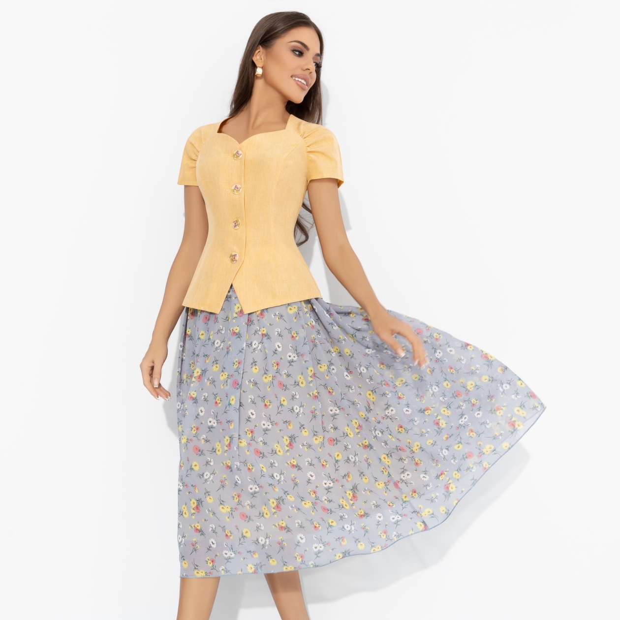 Костюм с юбкой Любовь вне правил (2 в 1, желтый). Состав: 98% п/э, 2% спандекс