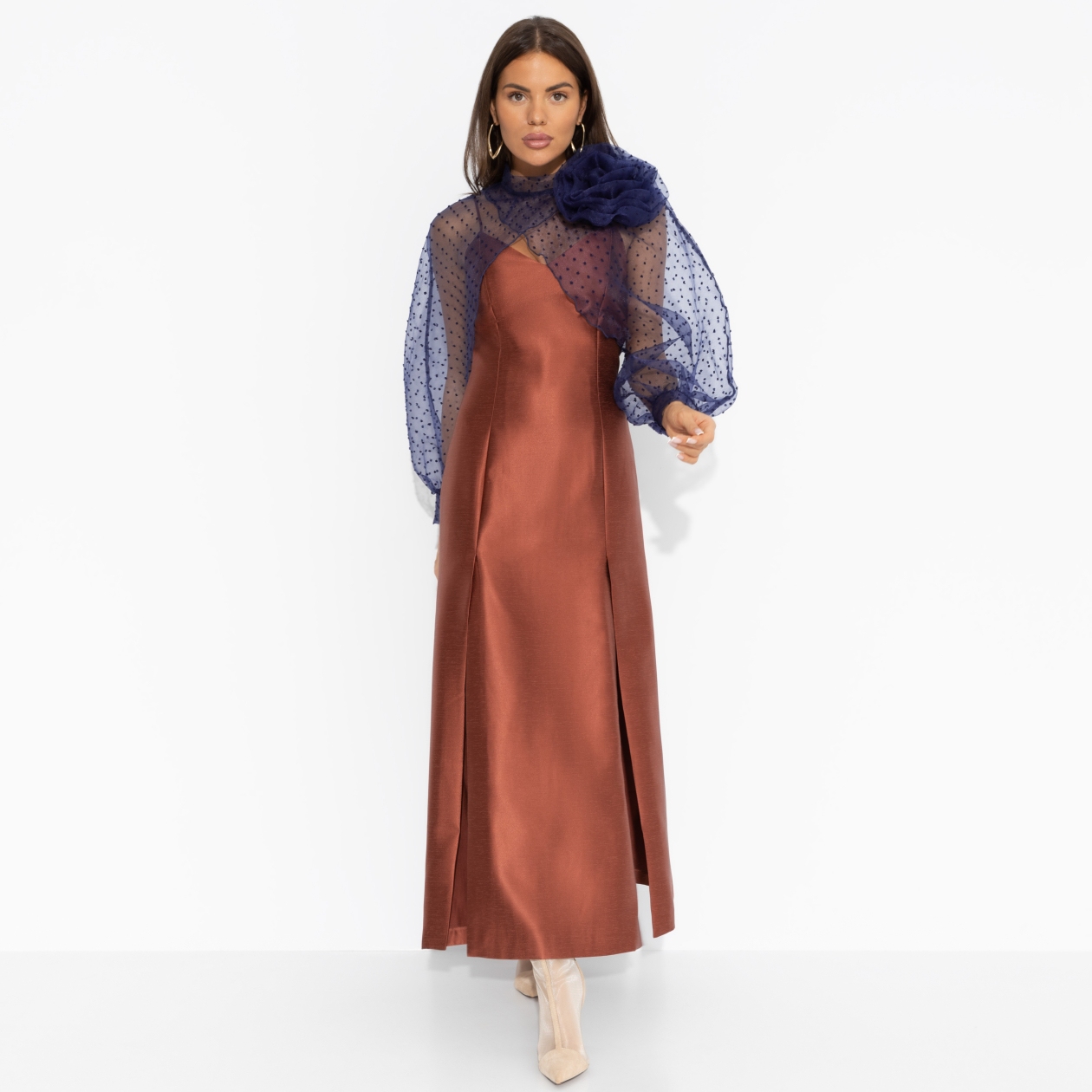 Болеро Деловой взгляд (синее, с брошкой). Состав: 100% полиэстер