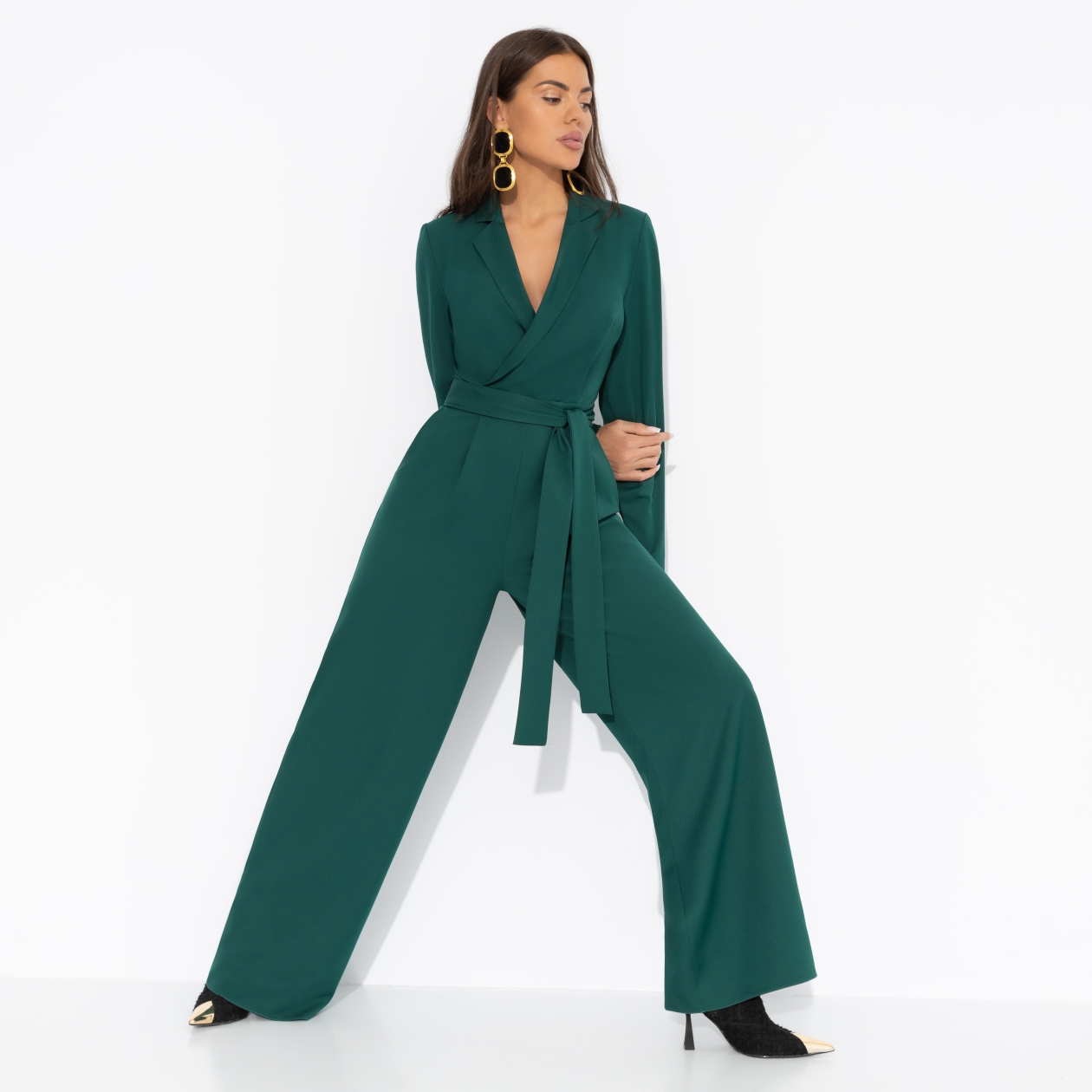 Комбинезон Ты безупречна (зелёный). Состав: 65% п/э, 30% вискоза, 5% эластан