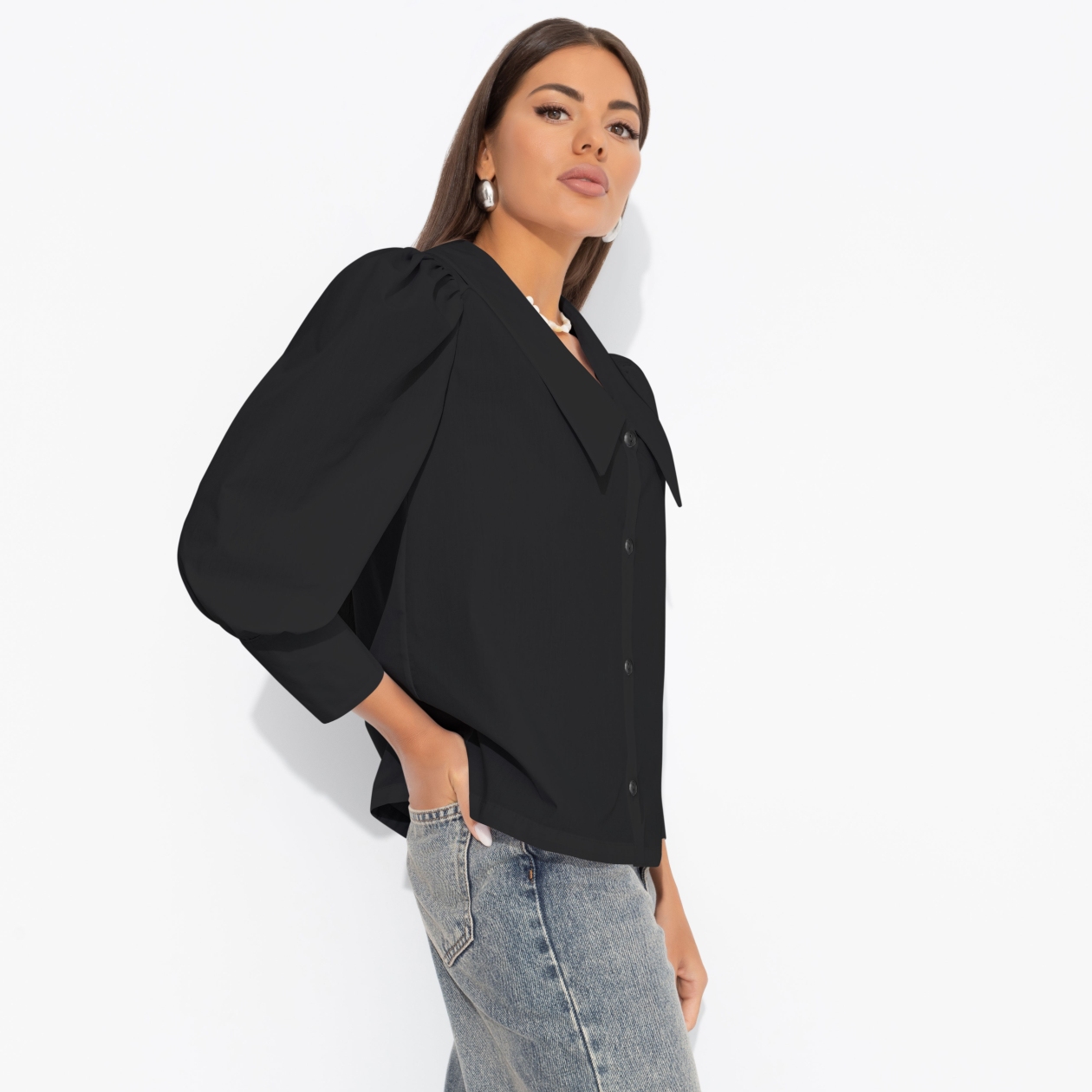 Блуза На пике успеха (черная). Состав: 90% хлопок, 10% полиэстер