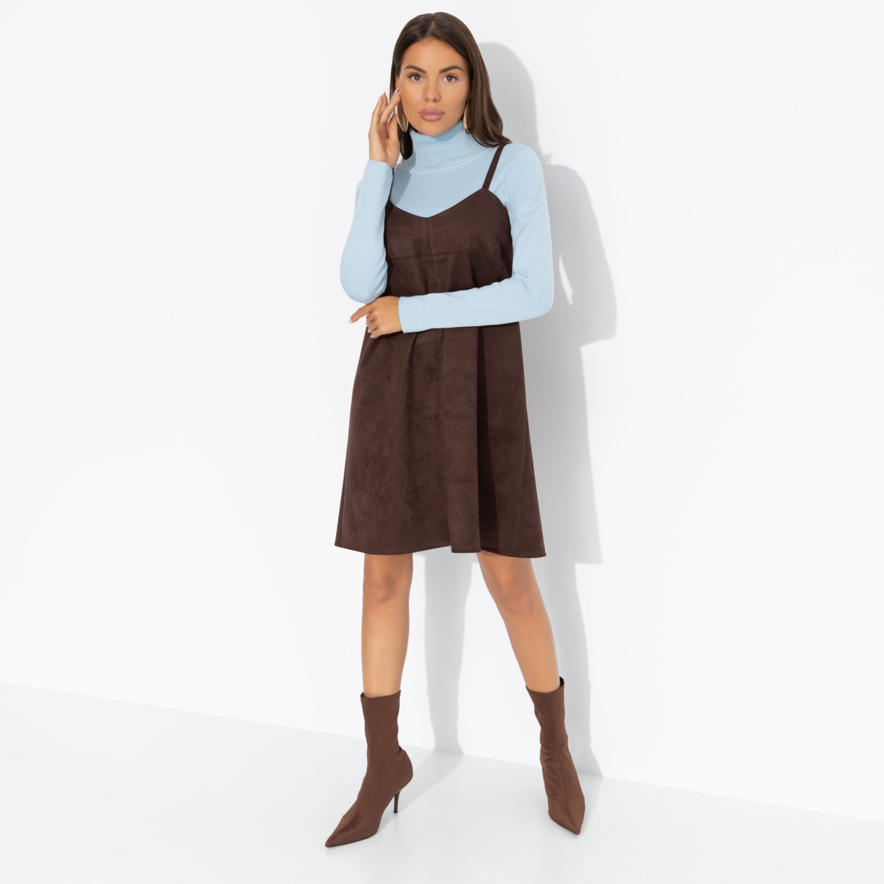 Сарафан Стильный интерес (коричневый). Состав: 95% полиэстер, 5% спандекс