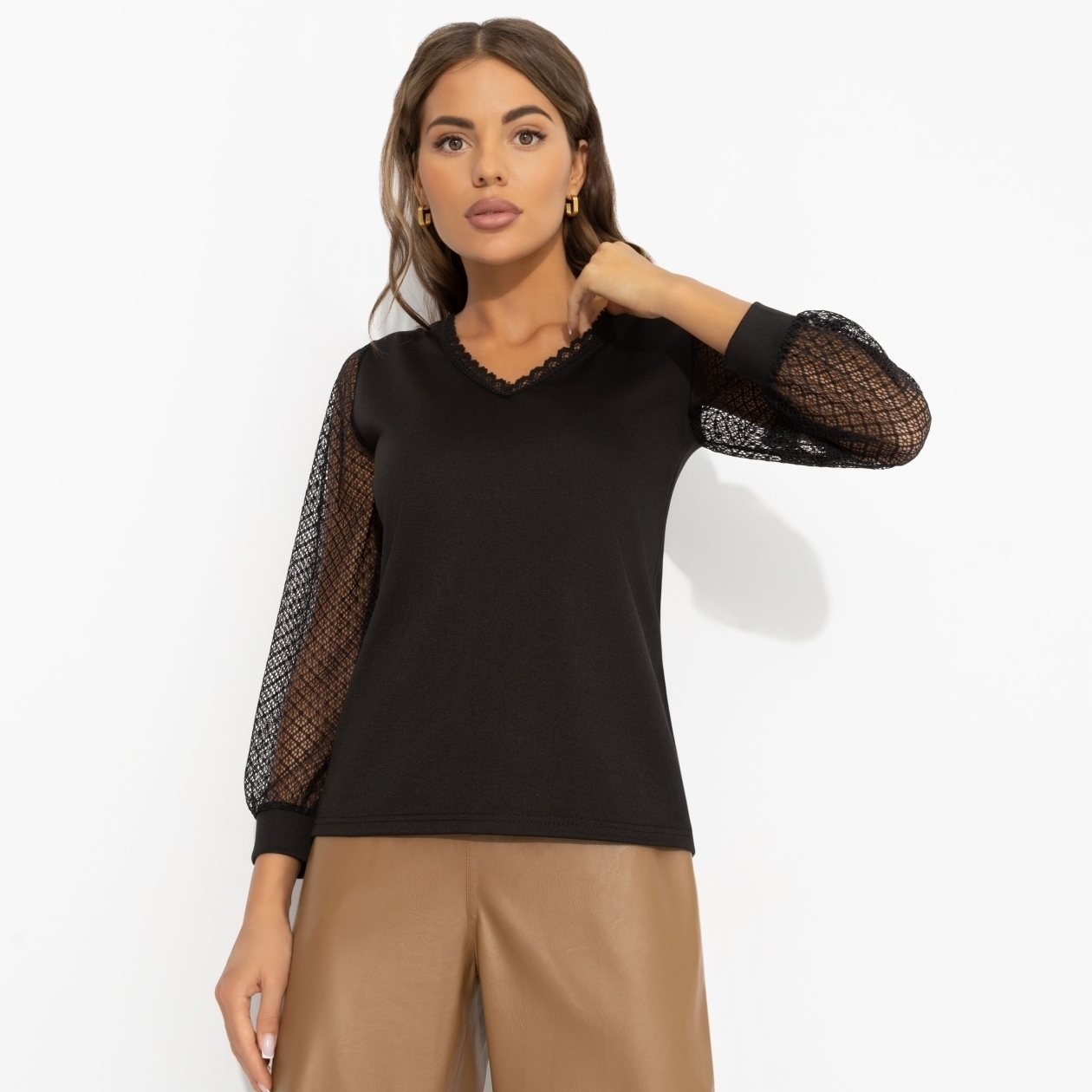 Блуза Попала в сказку (black). Состав: 65% п/э, 30% вискоза, 5% стрейч