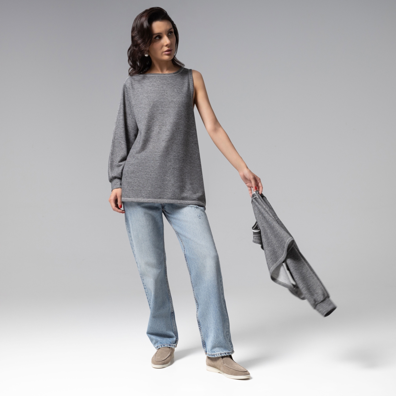 Лонгслив Преданная стилю (grey, 2 в 1). Состав: 60% хлопок, 35% п/э, 5% спандекс