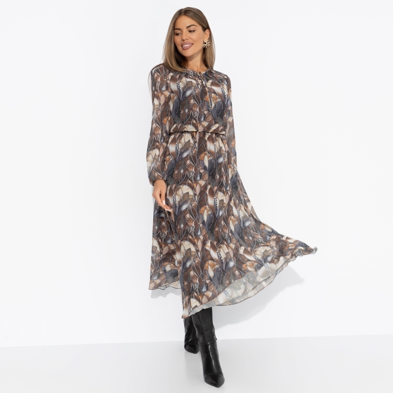 Платье Летящие мгновения (brown). Состав: 100% п/э