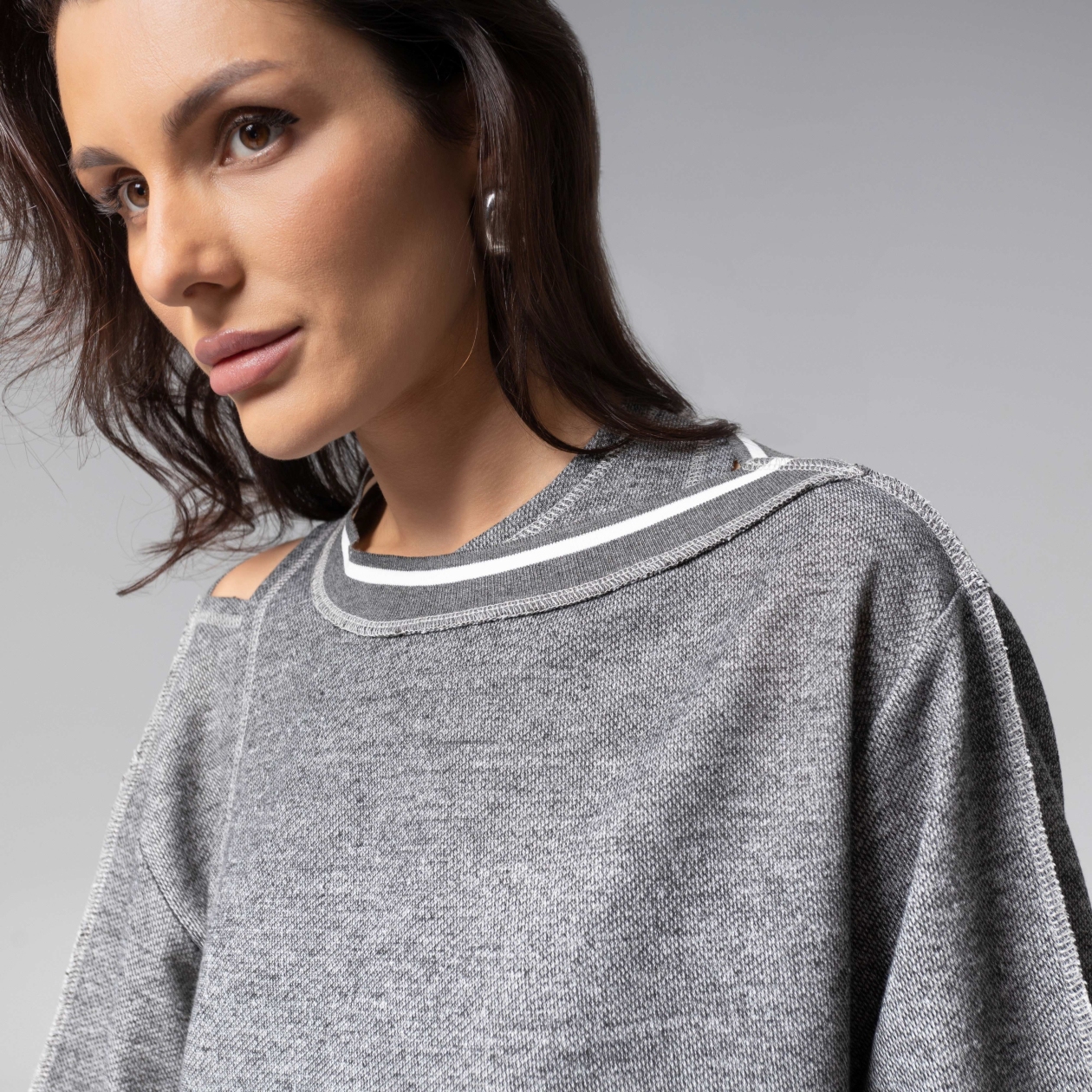 Лонгслив Преданная стилю (grey, 2 в 1). Состав: 60% хлопок, 35% п/э, 5% спандекс