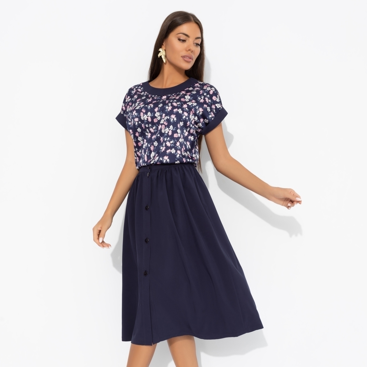 Комплект с юбкой Молодая и привлекательная (2 в 1, индиго). Состав: 95% п/а, 5% эластан