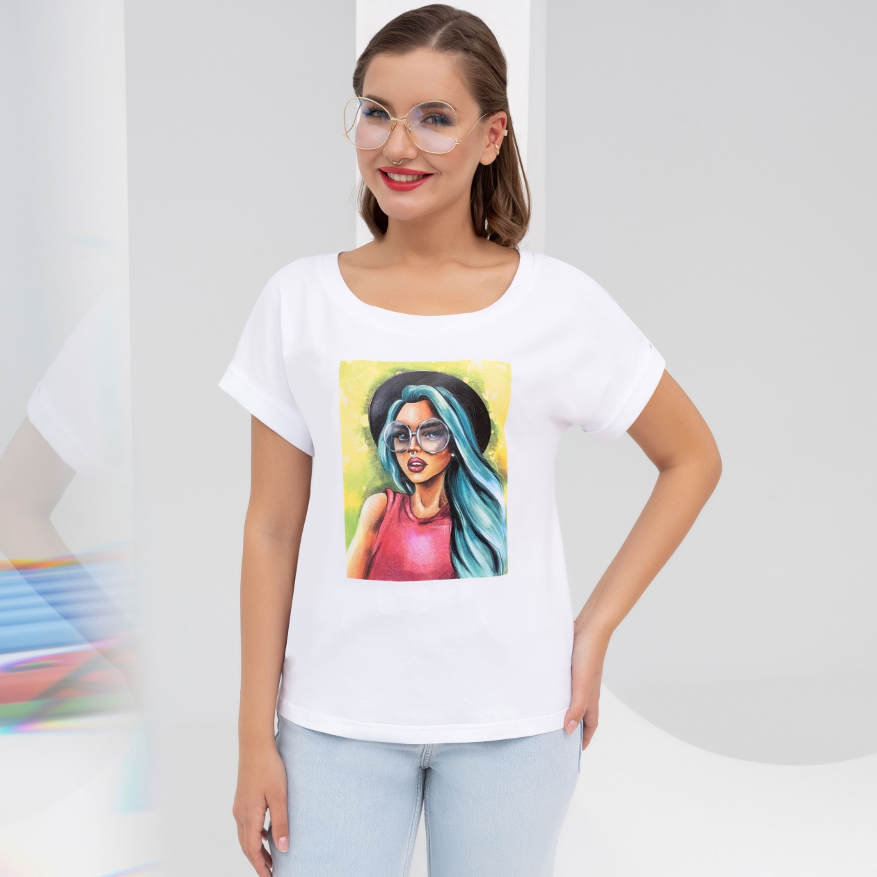 Футболка Летний вайб (кокетка). Состав: 95% хлопок, 5% эластан