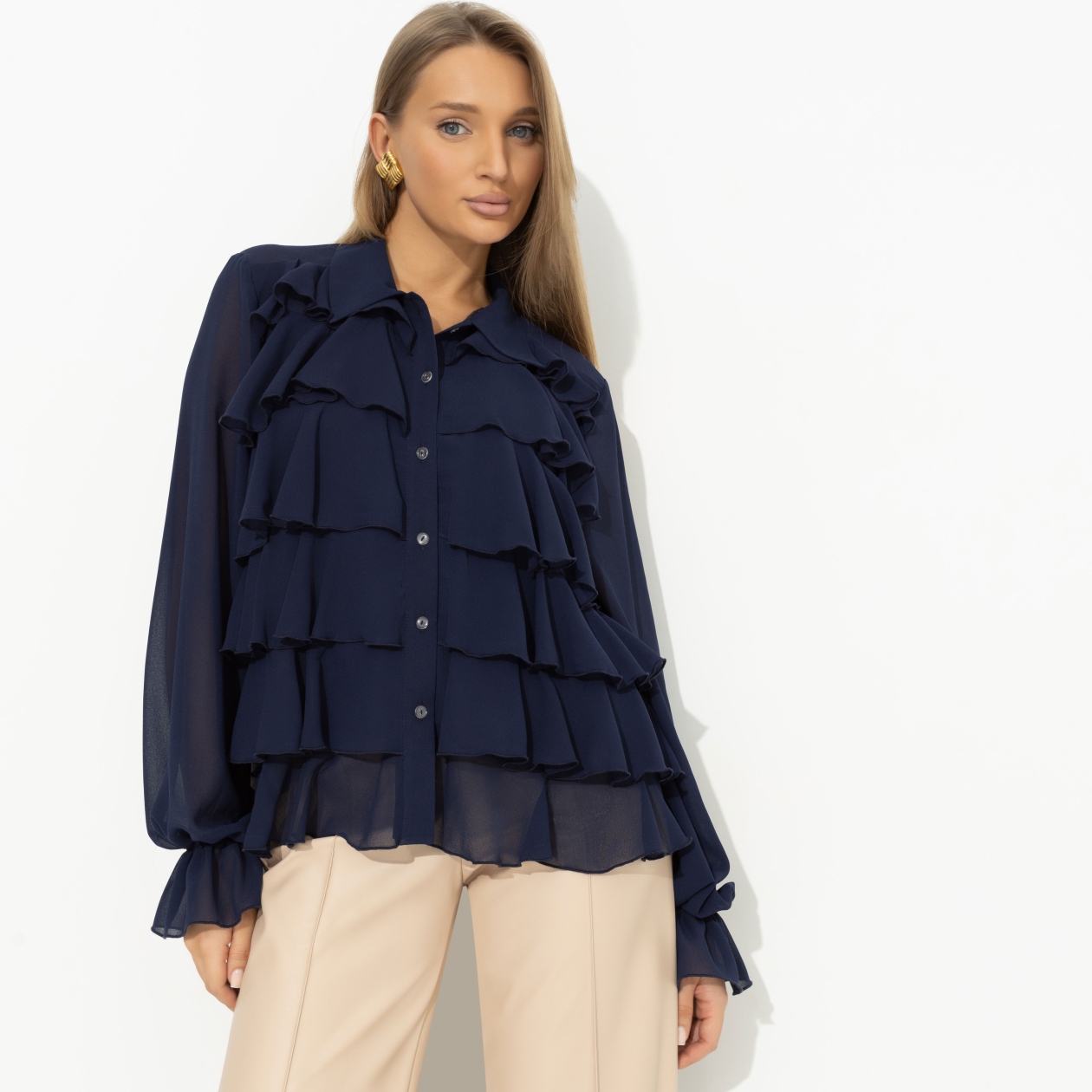 Блуза Гипнотический стиль (синяя). Состав: 100% полиэстер