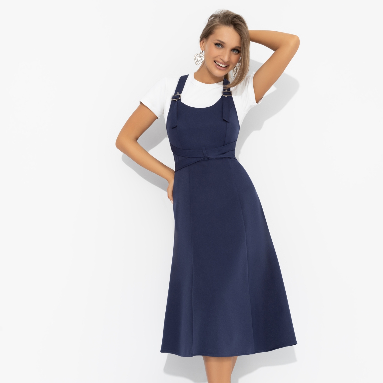 Сарафан Смелее, чем вчера (синий, с поясом). Состав: 95% полиэстер, 5% эластан