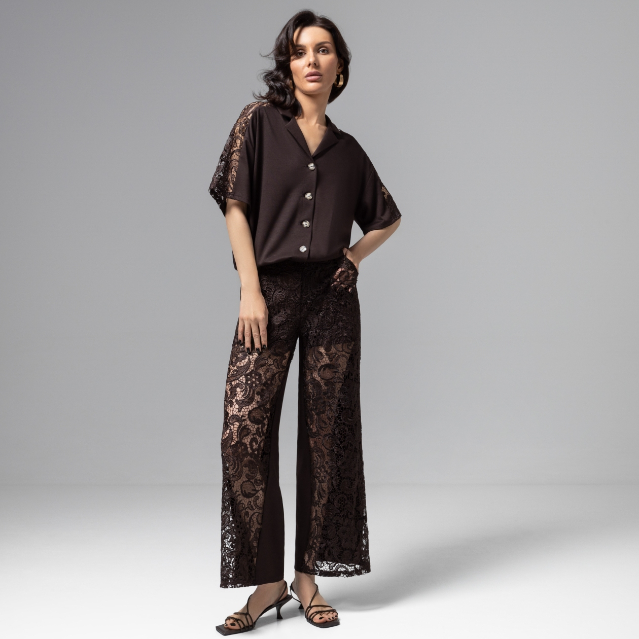 Кюлоты Больше, чем просто стиль (горький шоколад). Состав: 65% п/э, 30% вискоза, 5% спандекс