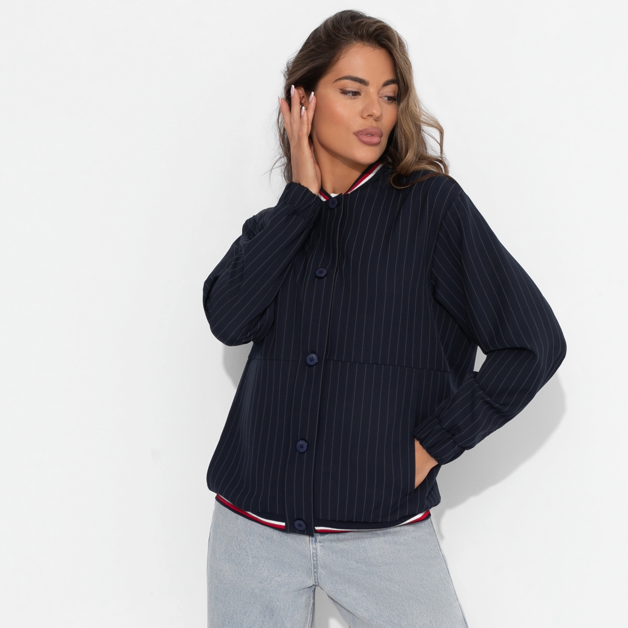 Бомбер Любуйся мной (синий). Состав: 60% полиэстер, 37% вискоза, 3% спандекс