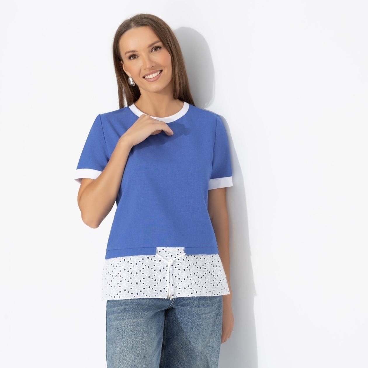 Футболка Романтика с перчинкой (синяя). Состав: 80% п/э, 15% лен, 5% эластан