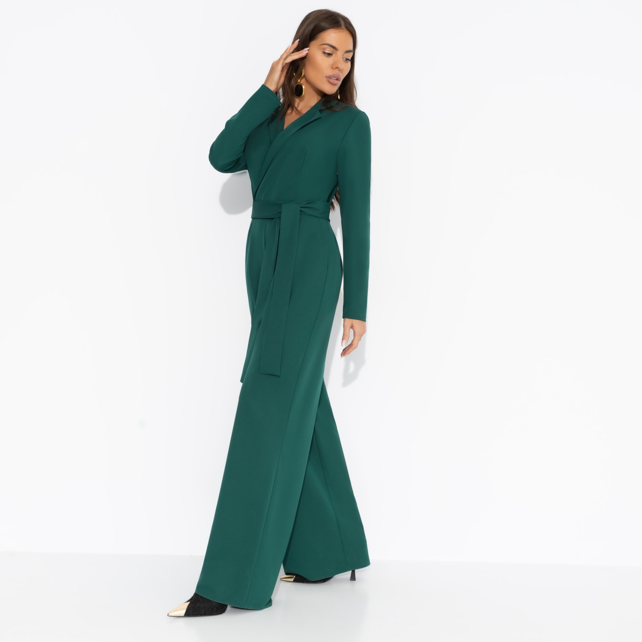 Комбинезон Ты безупречна (зелёный). Состав: 65% п/э, 30% вискоза, 5% эластан