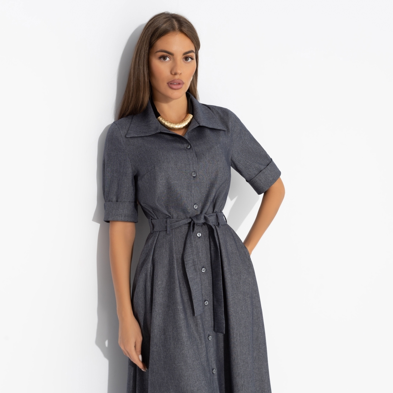 Платье День обещает быть стильным (с поясом). Состав: 75% полиэстер, 20% вискоза, 5% эластан