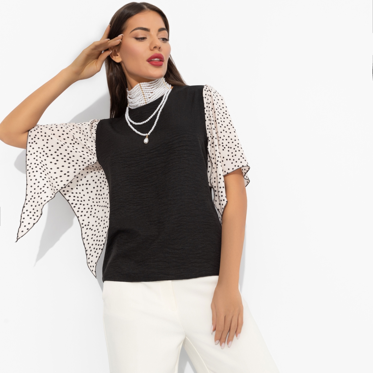 Блуза Значение моды (черная). Состав: 95% п/э, 5% спандекс