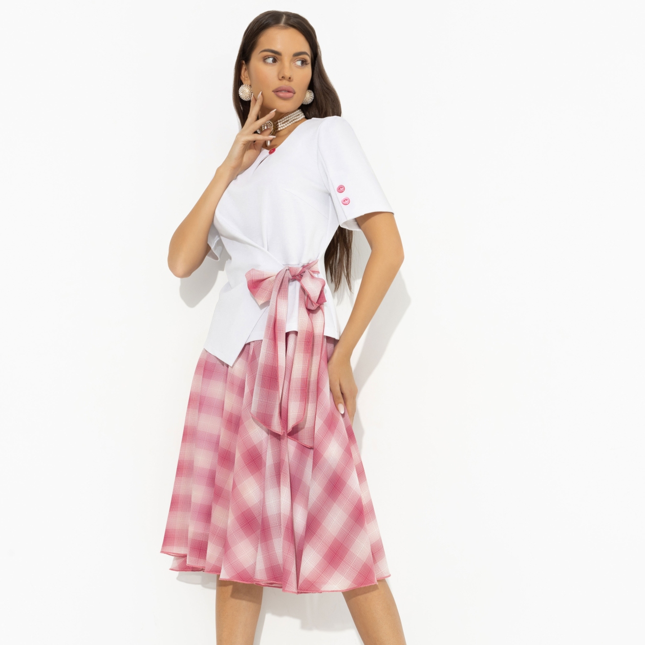 Костюм с юбкой Больше чем стиль (2 в 1, воздушно-розовый). Состав: 75% полиэстер, 20% вискоза, 5% спандекс