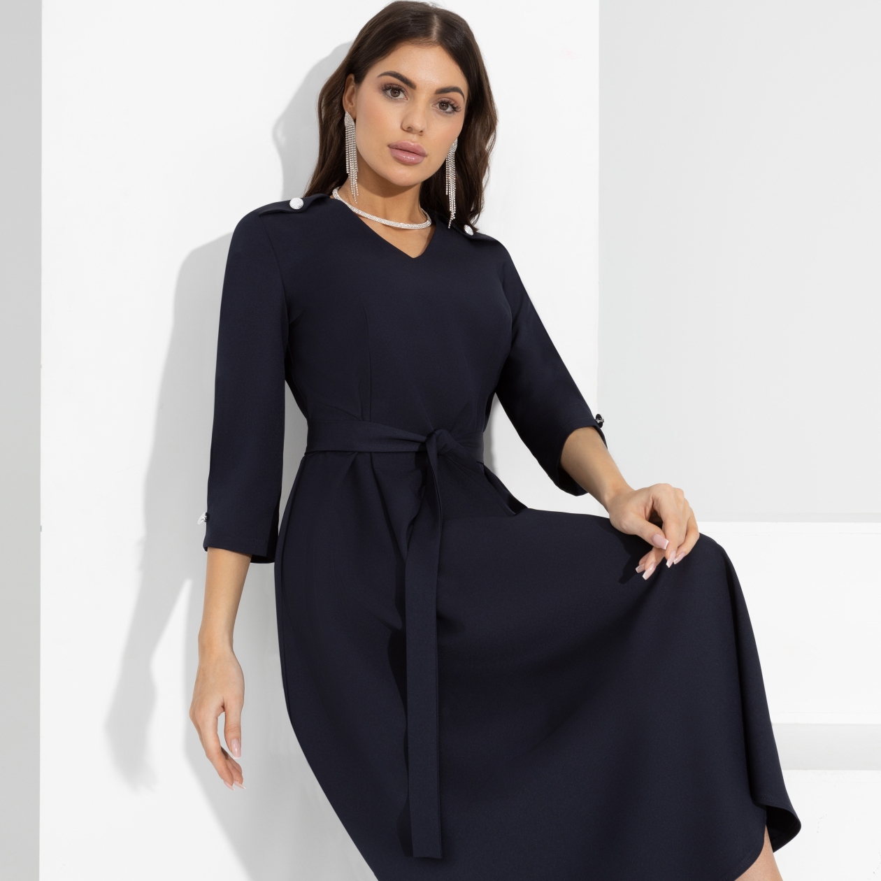 Платье Эффектное появление (с поясом). Состав: 95% п/э, 5% спандекс