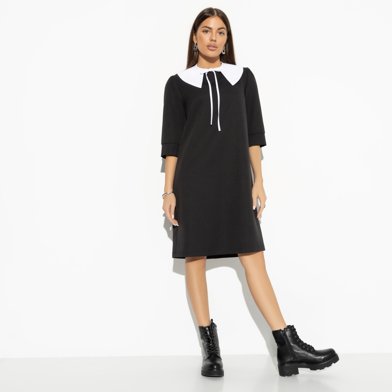 Платье Модное закулисье (2 в 1, с воротником). Состав: 60% полиэстер, 35% вискоза, 5% эластан