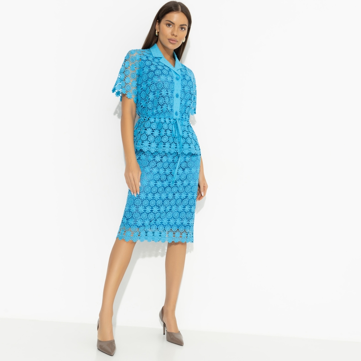 Костюм с юбкой Кружева и тайны. Состав: 70% хлопок, 30% нейлон