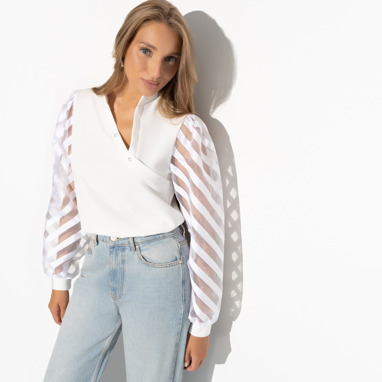 Блуза Волшебное очарование (pearl). Состав: 95% п/а, 5% эластан