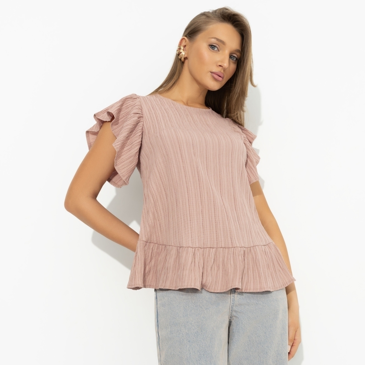 Блуза Потому что нужно! (коричневая). Состав: 60% вискоза, 35% п/э, 5% эластан