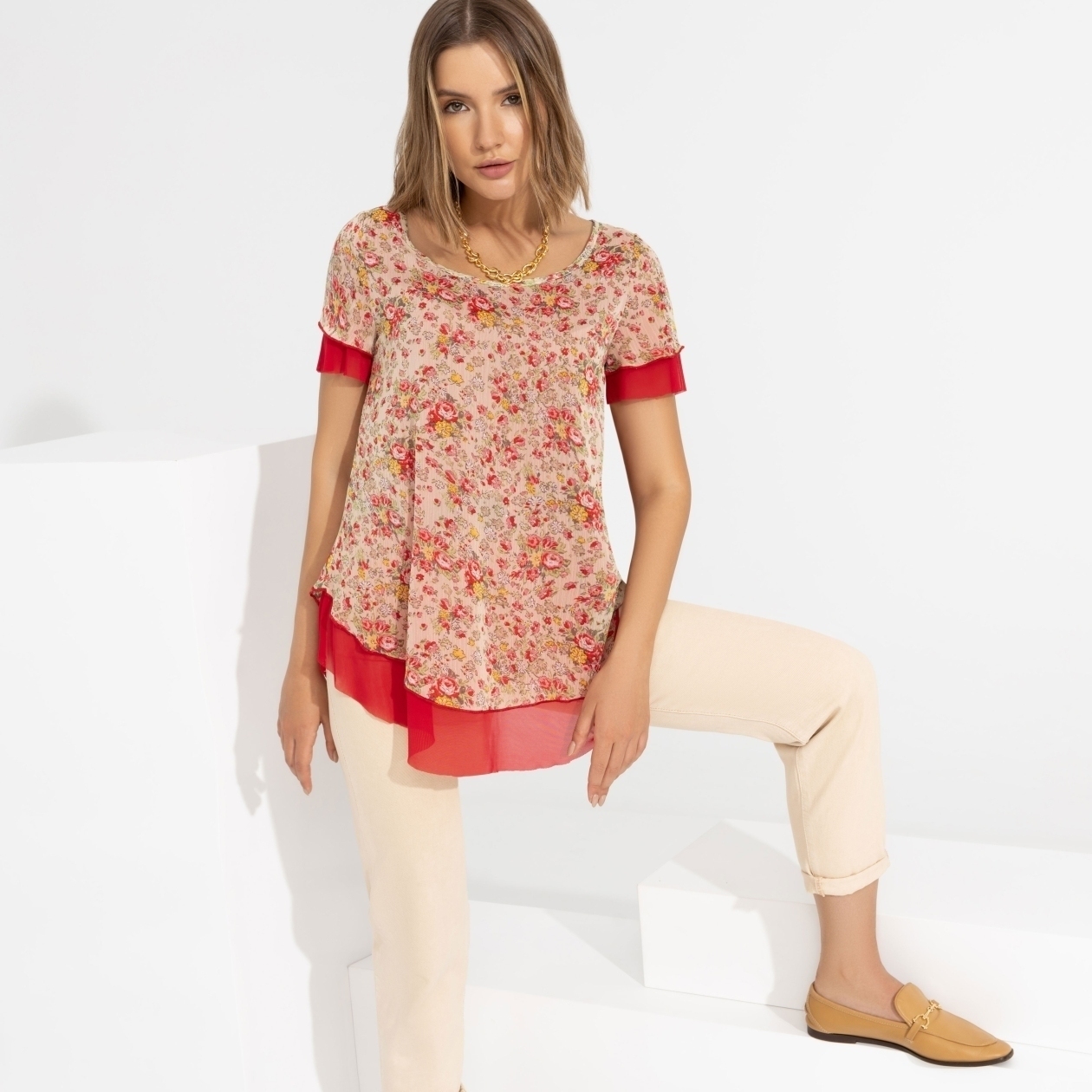 Блуза Тандем (flower). Состав: 95% п/э, 5% спандекс