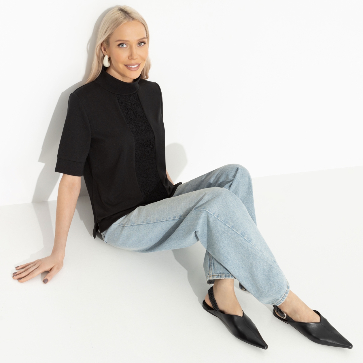 Водолазка Фирменное приветствие (черная, со вставкой). Состав: 65% полиэстер, 30% вискоза, 5% стрейч