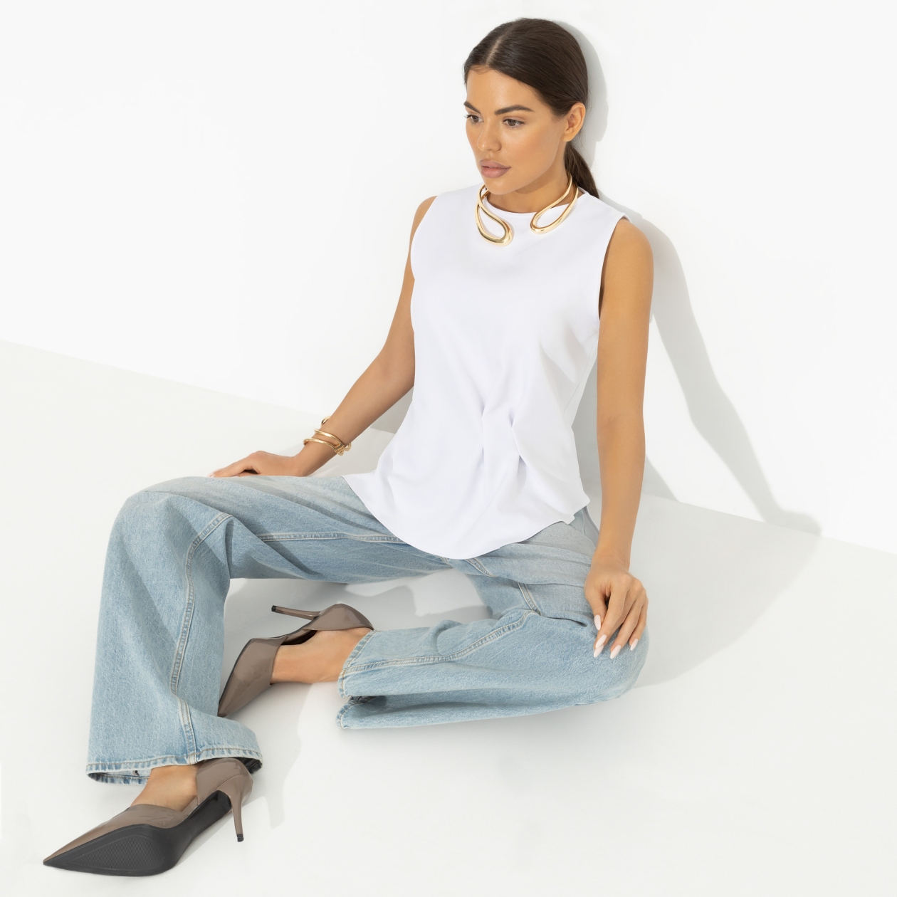 Блуза Счастье с тобой (белая). Состав: 60% полиэстер, 37% вискоза, 3% спандекс