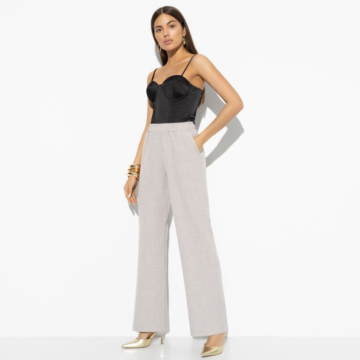 Брюки Изящной походкой. Состав: 80% п/э, 15% лен, 5% спандекс