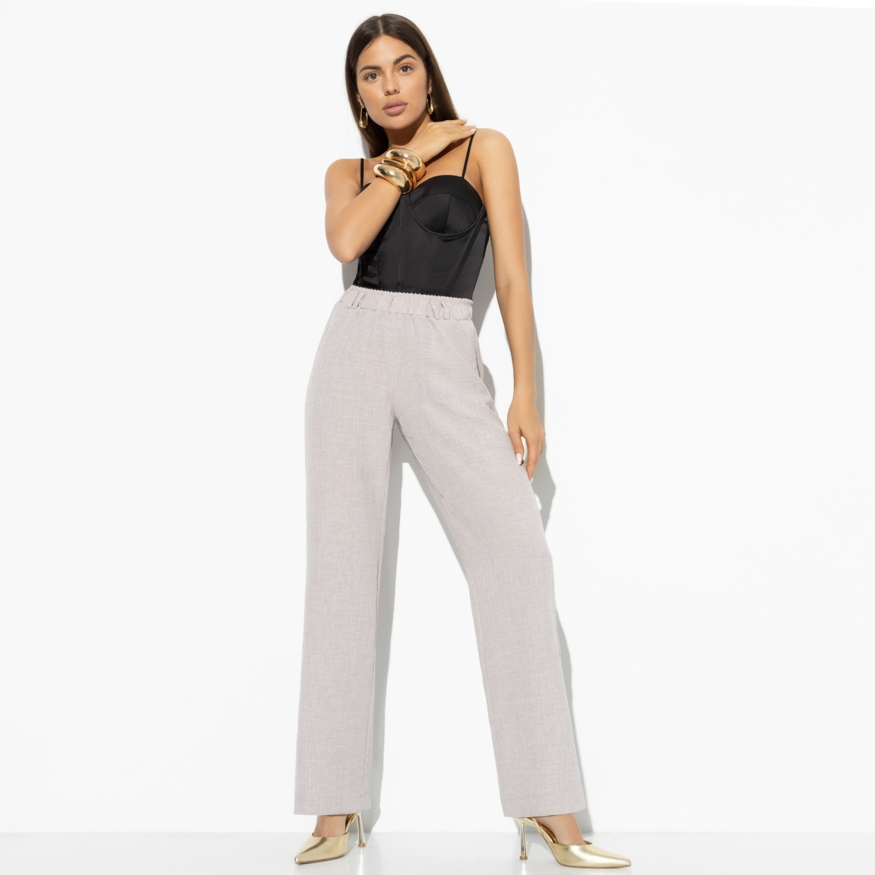 Брюки Изящной походкой. Состав: 80% п/э, 15% лен, 5% спандекс