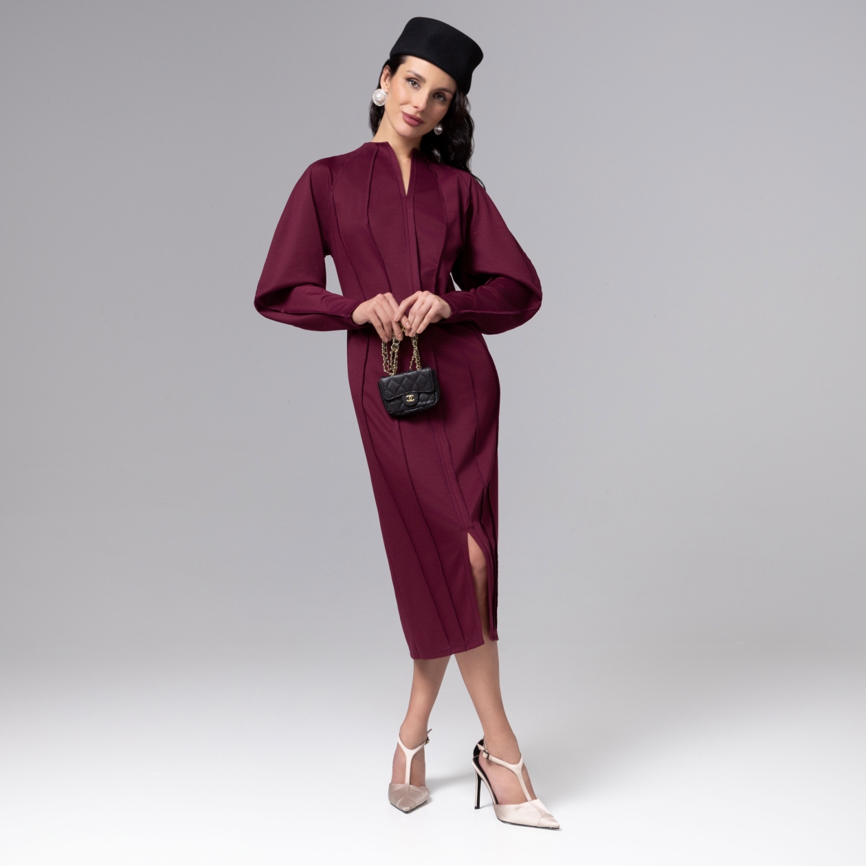 Платье-футляр Больше, чем просто платье (винное). Состав: 65% п/э, 30% вискоза, 5% спандекс