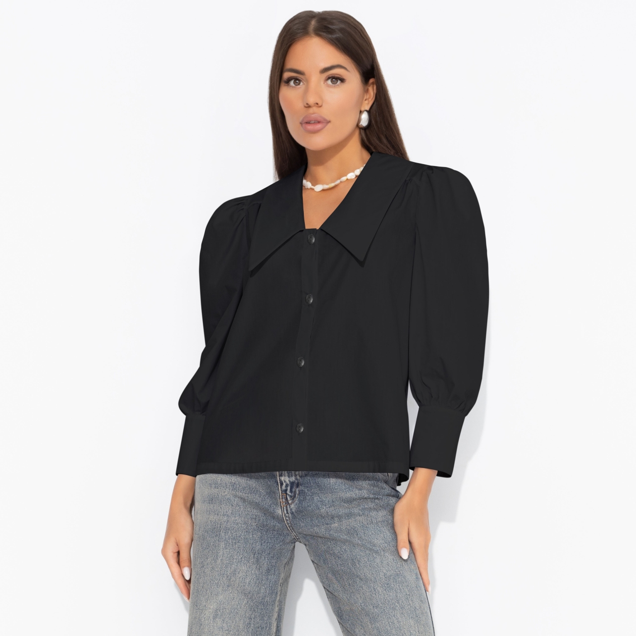 Блуза На пике успеха (черная). Состав: 90% хлопок, 10% полиэстер
