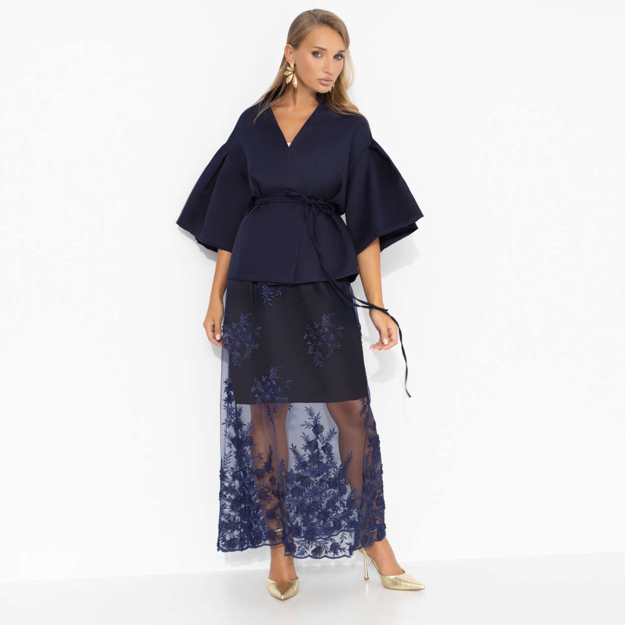 Костюм с юбкой Очарование момента (фантазия, 2 в 1, с поясом). Состав: 95% полиэстер, 5% эластан