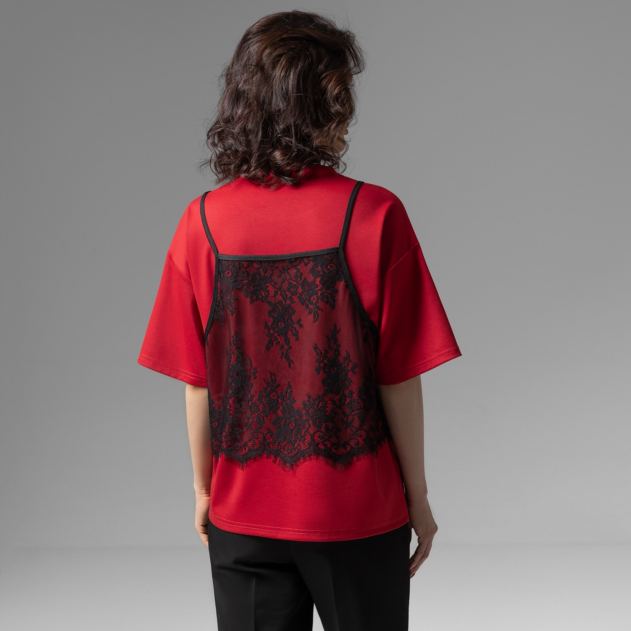 Футболка Модный тандем (красный 2 в 1). Состав: 65% полиэстер, 30% вискоза, 5% спандекс