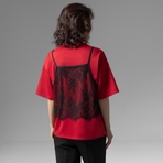 Футболка Модный тандем (красный 2 в 1). Состав: 65% полиэстер, 30% вискоза, 5% спандекс