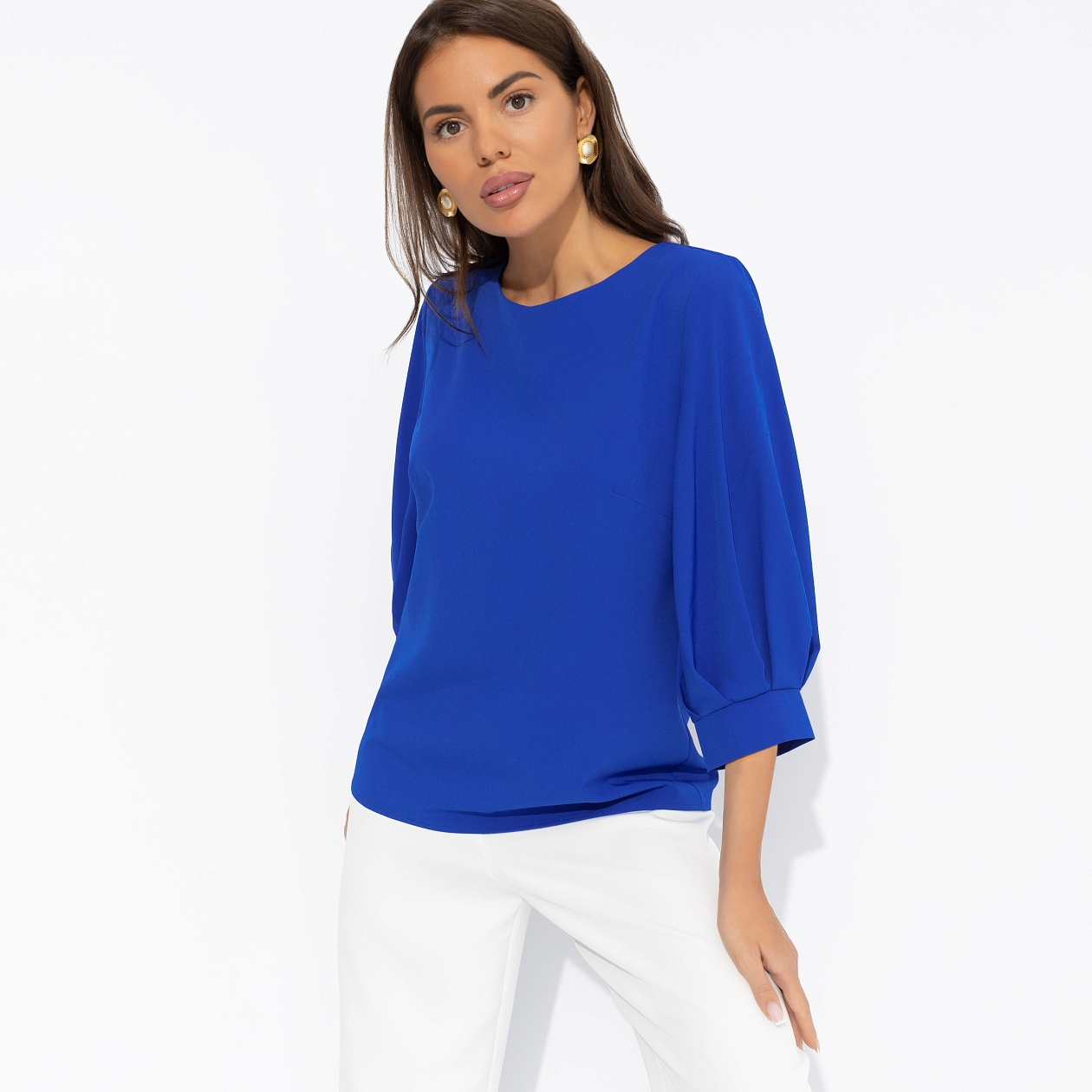 Блуза Предвкушение встречи (синяя). Состав: 95% полиэстер, 5% эластан