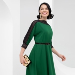 Платье Парижский десерт (изумруд, с ремешком). Состав: 65% п/э, 30% вискоза, 5% эластан