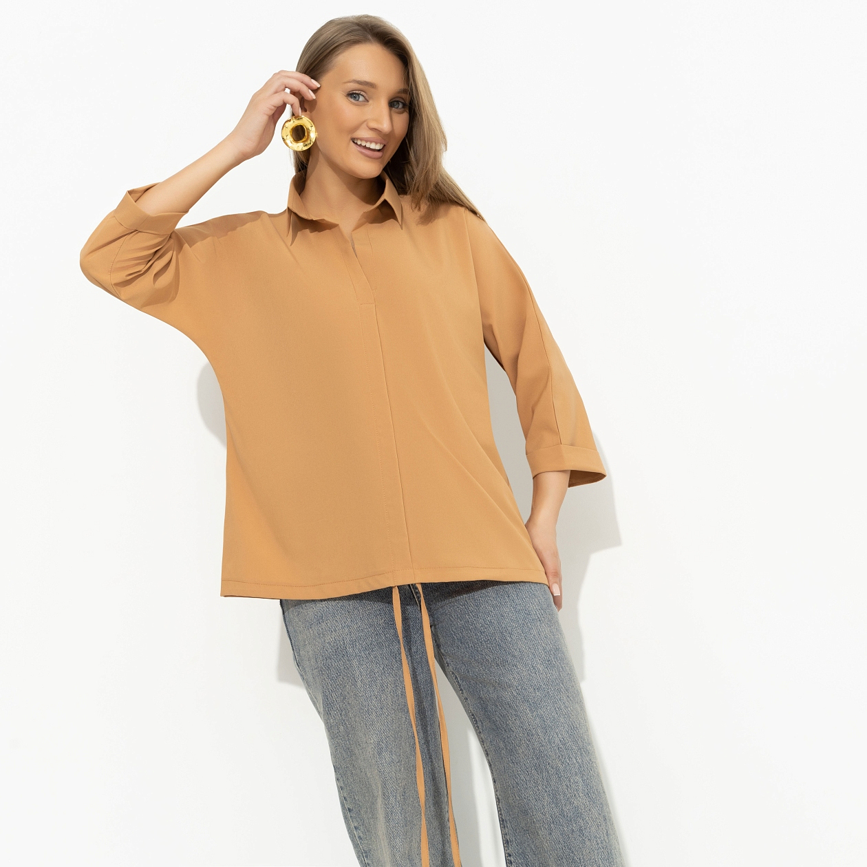 Блуза Твой личный тренд (бежевая). Состав: 96% полиэстер, 4% эластан