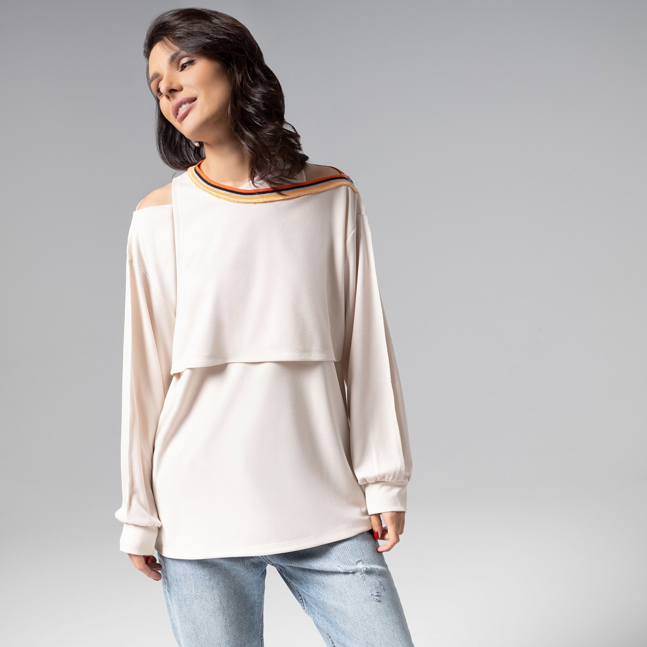 Лонгслив Преданная стилю (2 в 1). Состав: 65% п/э, 30% вискоза, 5% спандекс