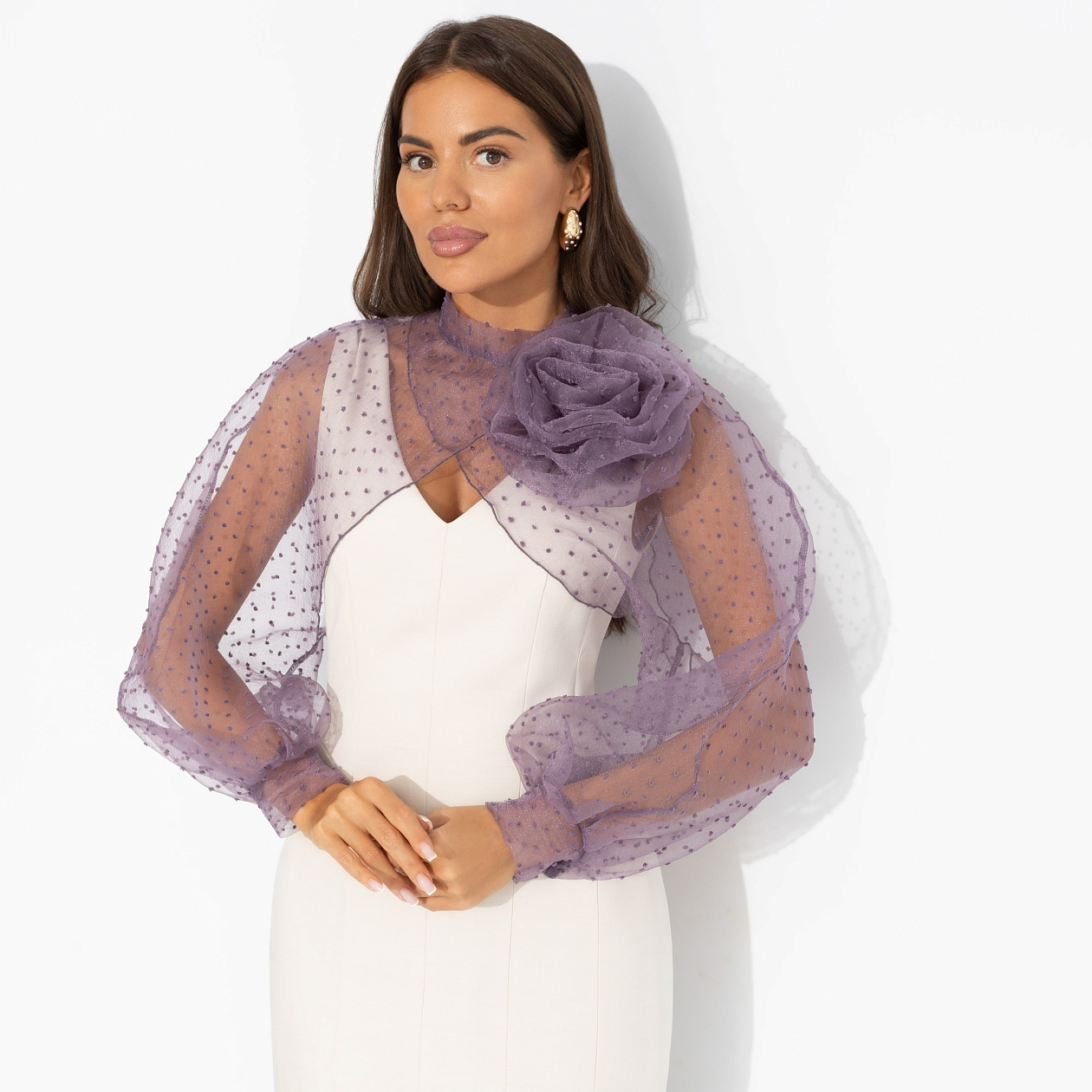 Болеро Деловой взгляд (сиреневое, с брошкой). Состав: 100% полиэстер