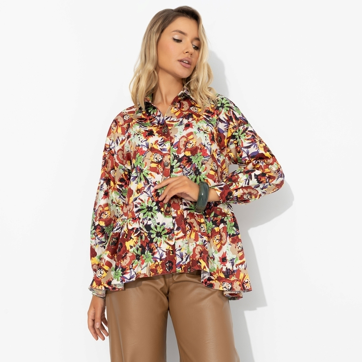 Рубашка Эстетика во всем (цветочная). Состав: 65% хлопок, 30% п/э, 5% лайкра