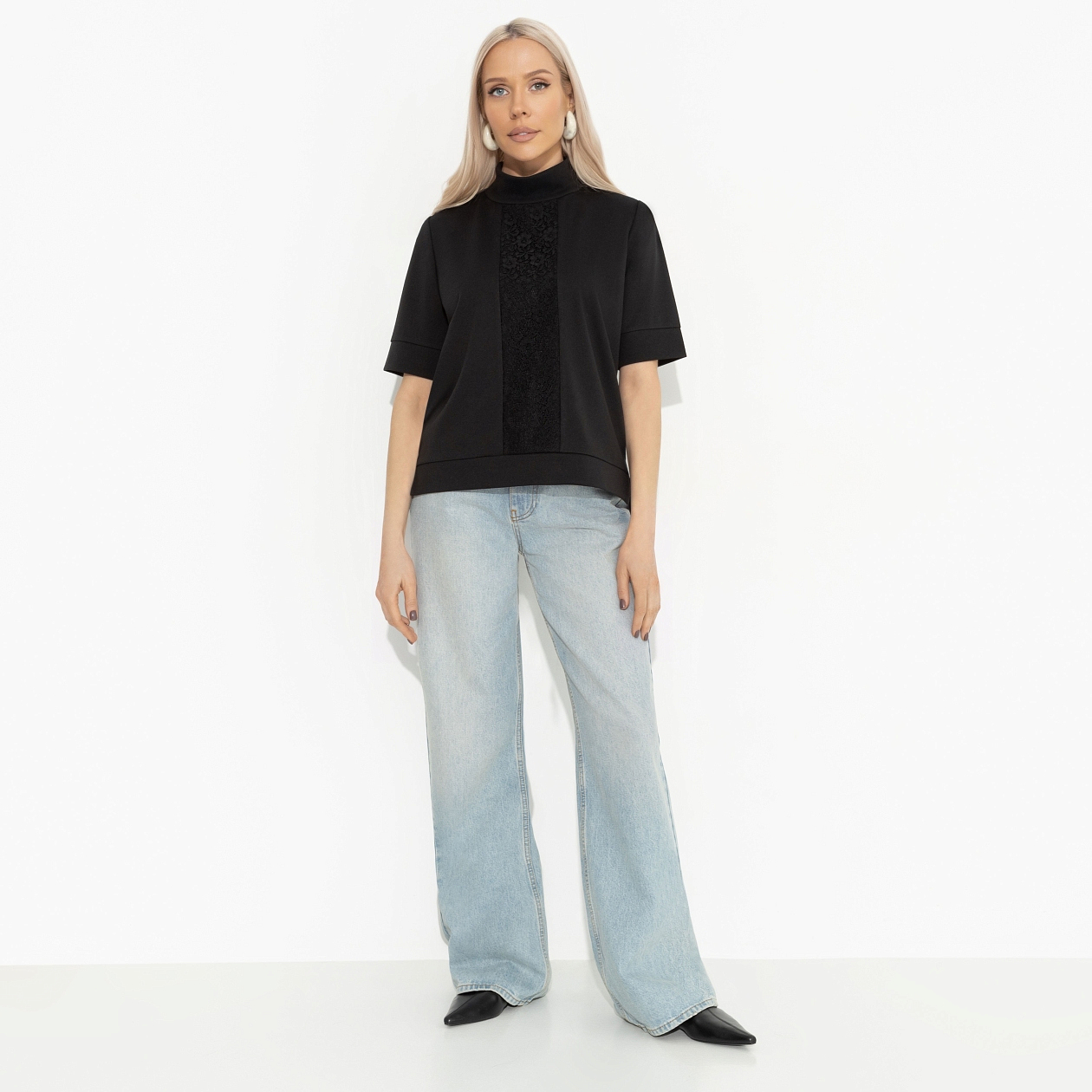 Водолазка Фирменное приветствие (черная, со вставкой). Состав: 65% полиэстер, 30% вискоза, 5% стрейч