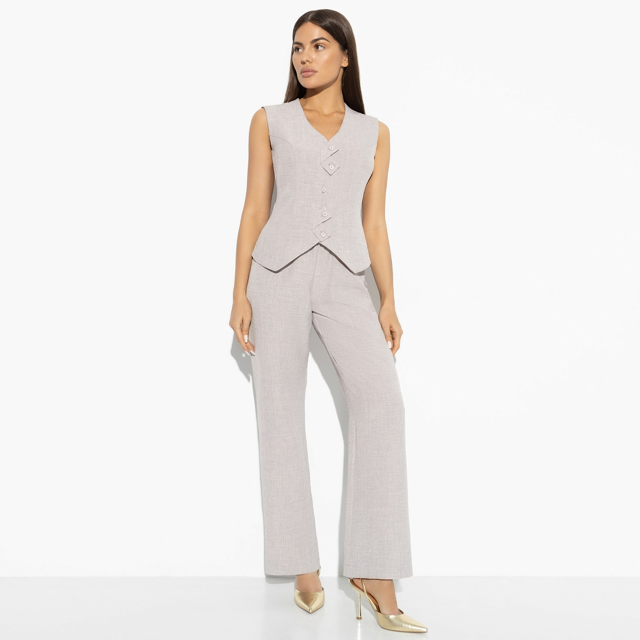 Брюки Изящной походкой. Состав: 80% п/э, 15% лен, 5% спандекс